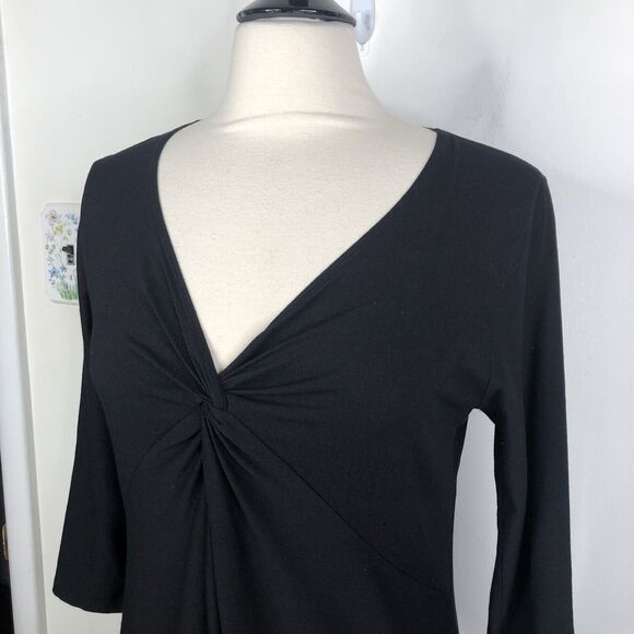 Eileen Fisher Black Twist Knot Front 3/4 Sleeves Dress Women's Size M - Picture 4 of 6
